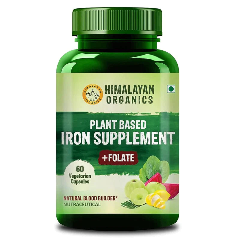 Himalayan Organics Plant Based Iron Supplement + Folate Vegetarian Capsules - 60 Caps