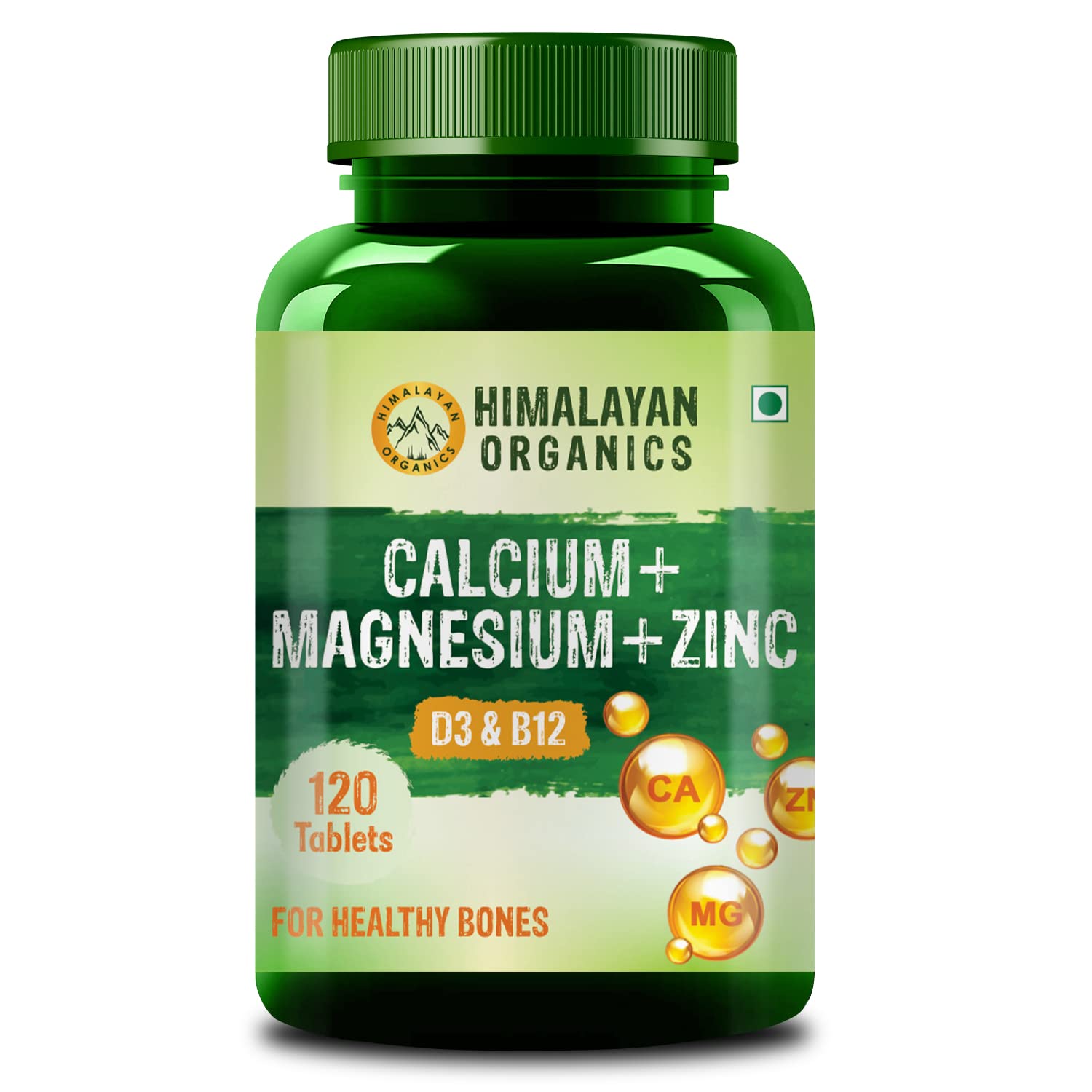 Himalayan Organics Calcium Magnesium Zinc Vitamin D3 & B12 Vegetarian Tablets - 120 Tabs