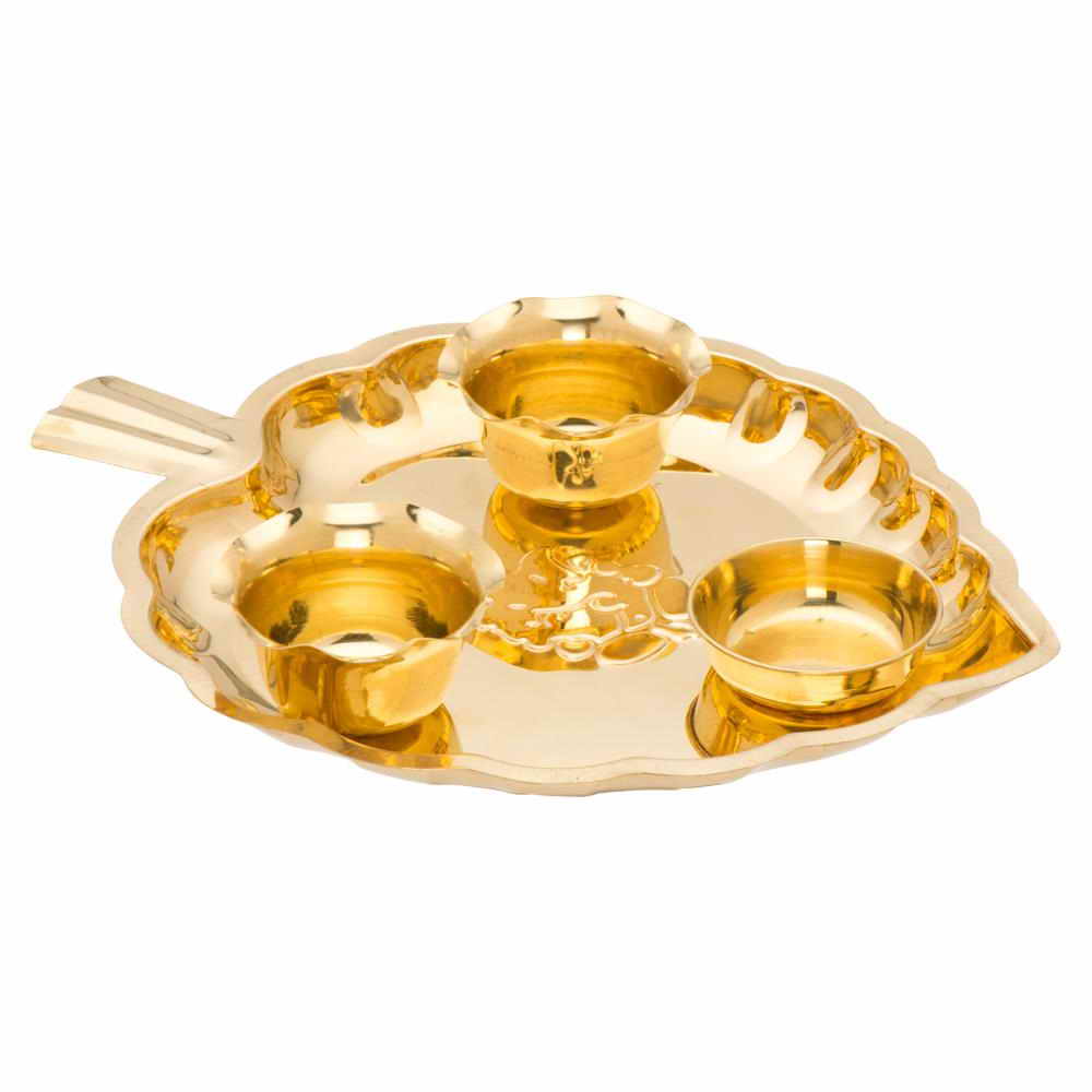 JVL Brass Pooja Set Leaf - 220 GM