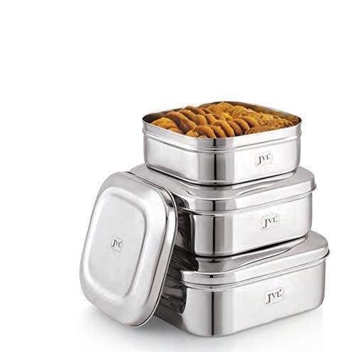 JVL Stainless Steel Kitchen's Storage Costa Square Shape Container Box - 450 GM