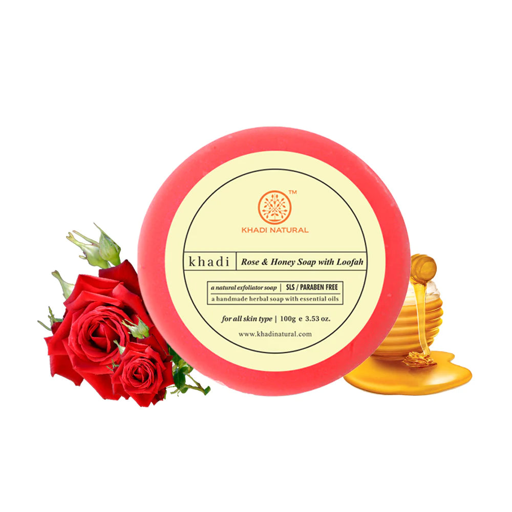 Khadi Natural Rose & Honey Loofah Soap - 100 GM