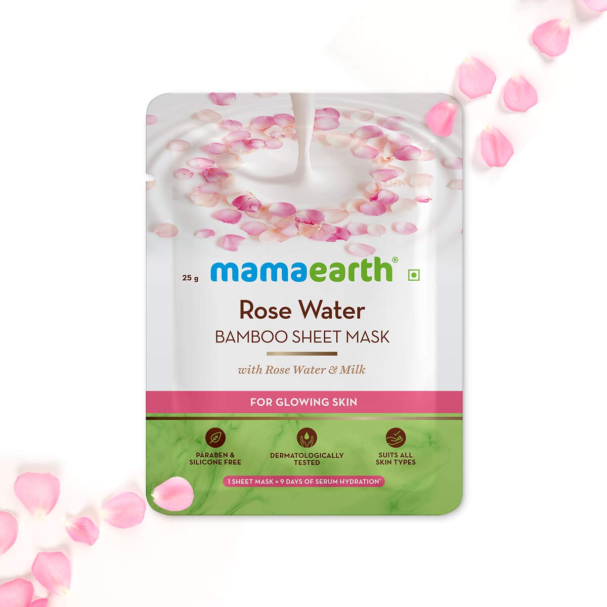 MamaEarth Rose Water Bamboo Sheet Mask with Rose Water & Milk - 25 GM