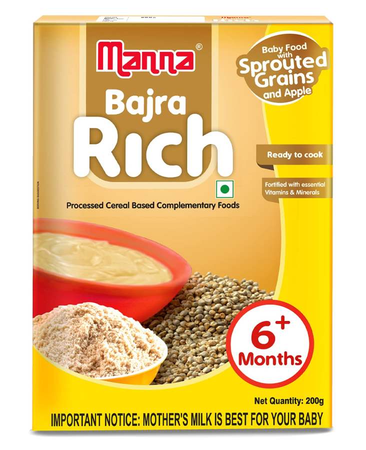 Manna Baby Cereal/Baby Food (6+Months) Sprouted Bajra with Apple Powder - 200 GM