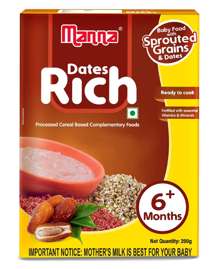 Manna Baby Cereal Baby Food 6+Months Sprouted Ragi with Dates Powder - 200 GM