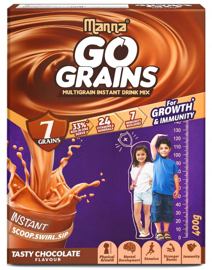 Manna Go Grains Multigrain Health & Nutrition Drink for Kids (Chocolate Flavour) - 400 GM