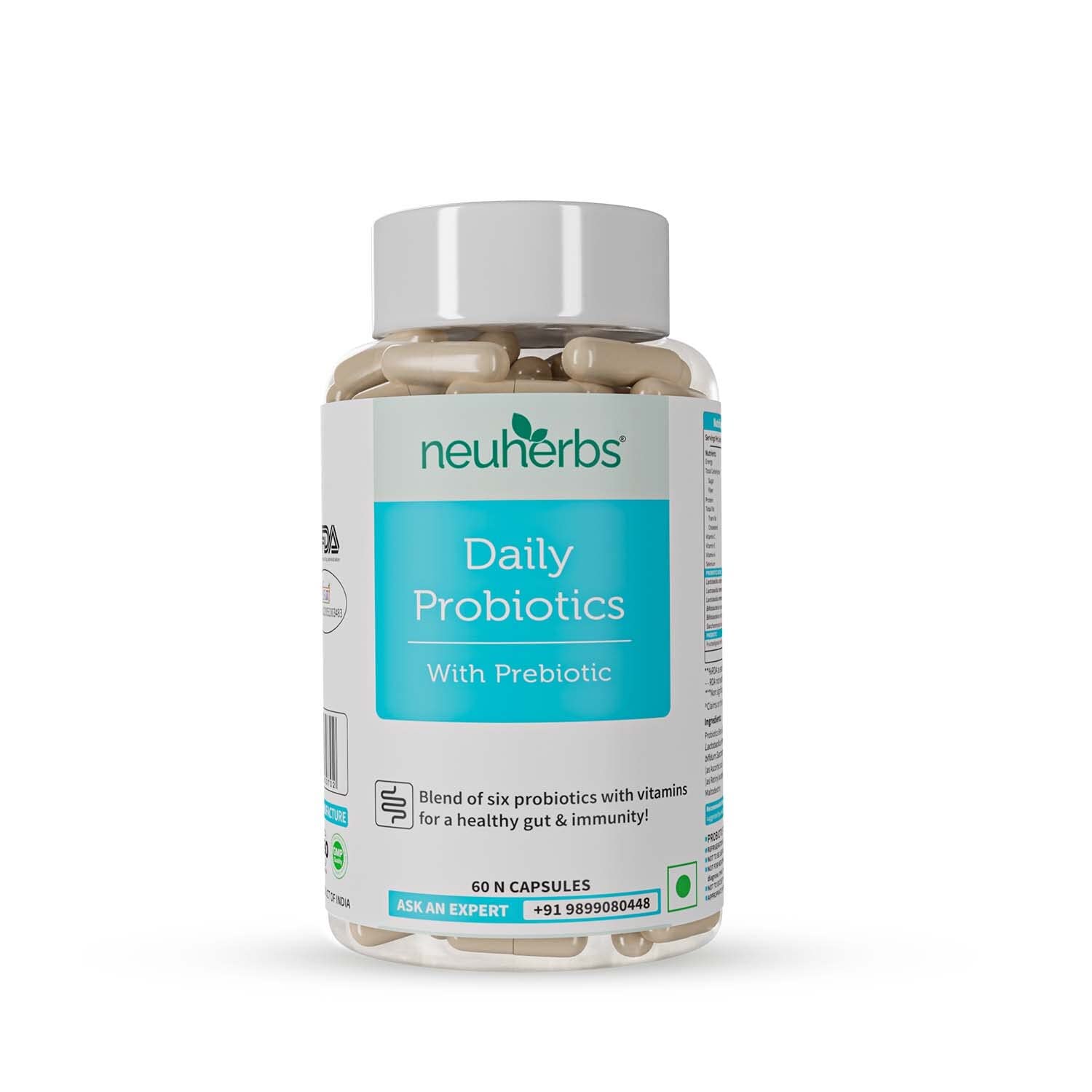 Neuherbs Daily Probiotics with Prebiotic - 60 Capsules