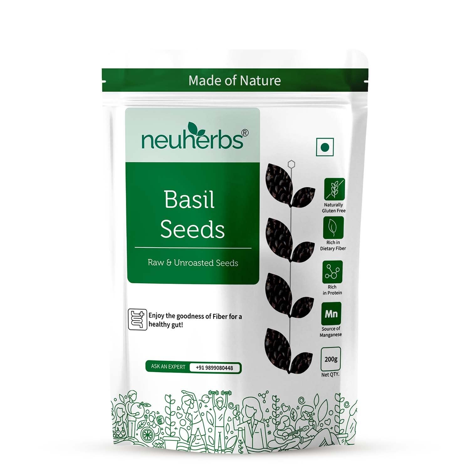 Neuherbs Raw & Unroasted Basil Seeds - 200 GM