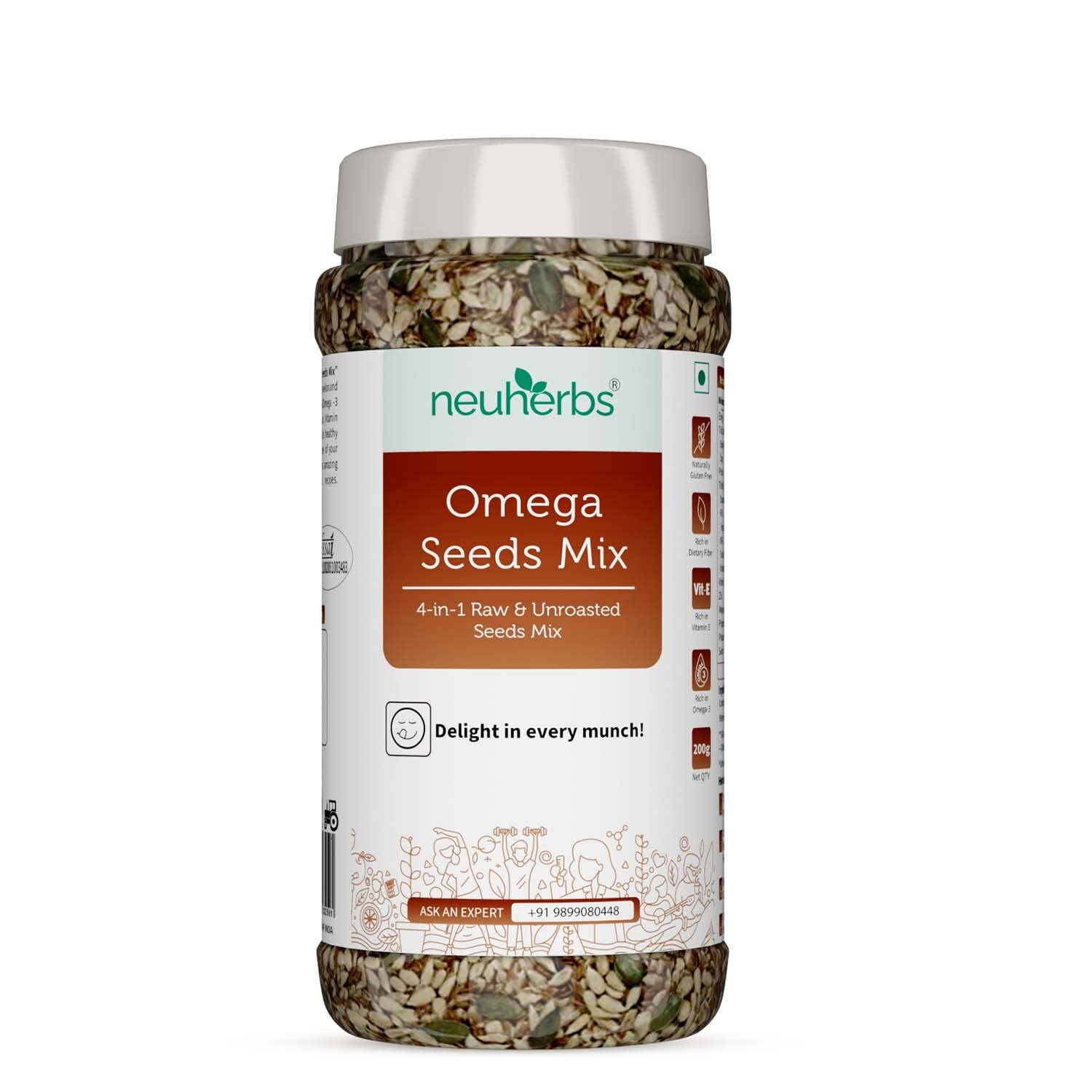 Neuherbs Omega-3 Fiber 4-in-1 Raw & Unroasted Seeds Mix - 200 GM