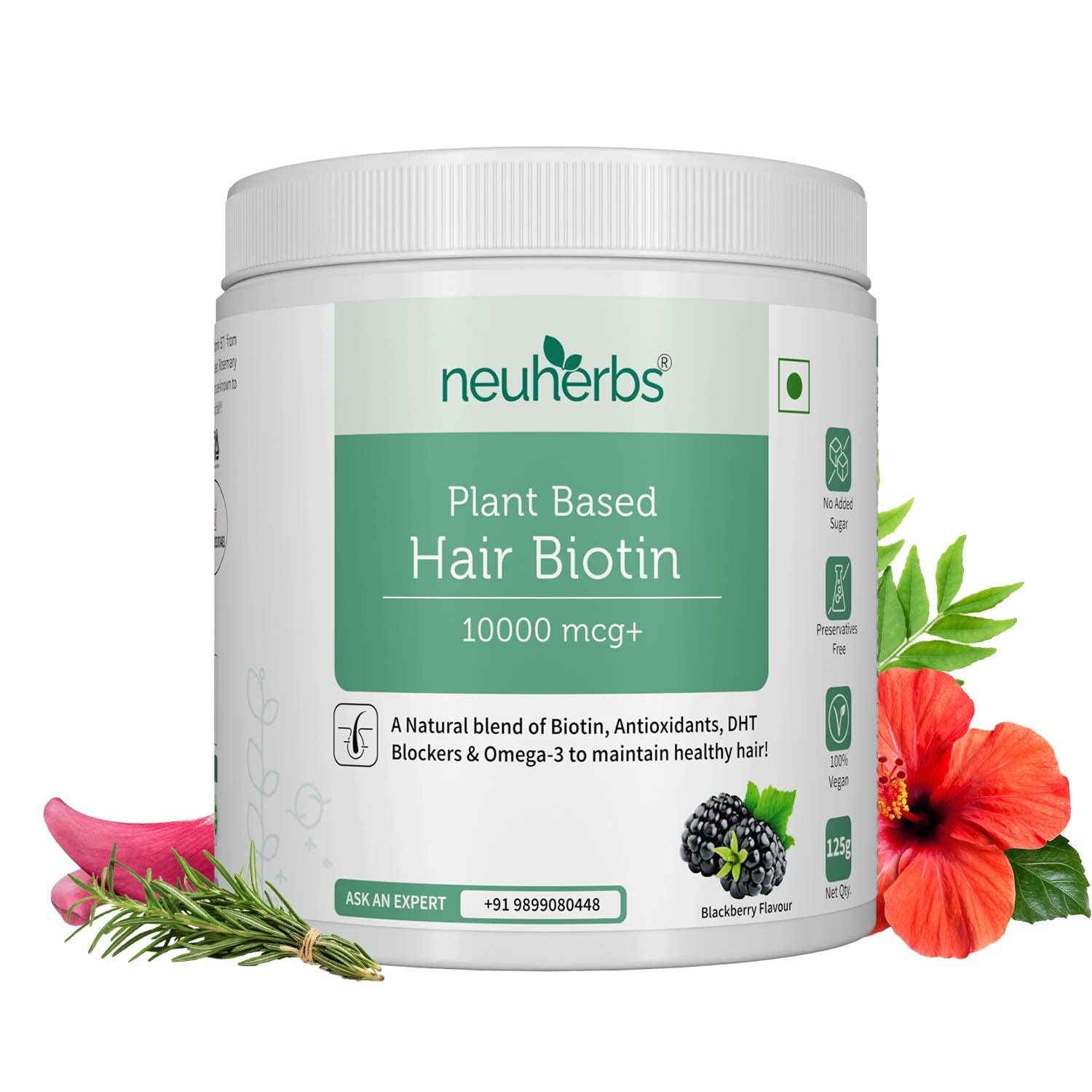 Neuherbs Plant Based Hair Biotin 10000mcg Supplement - 125 GM