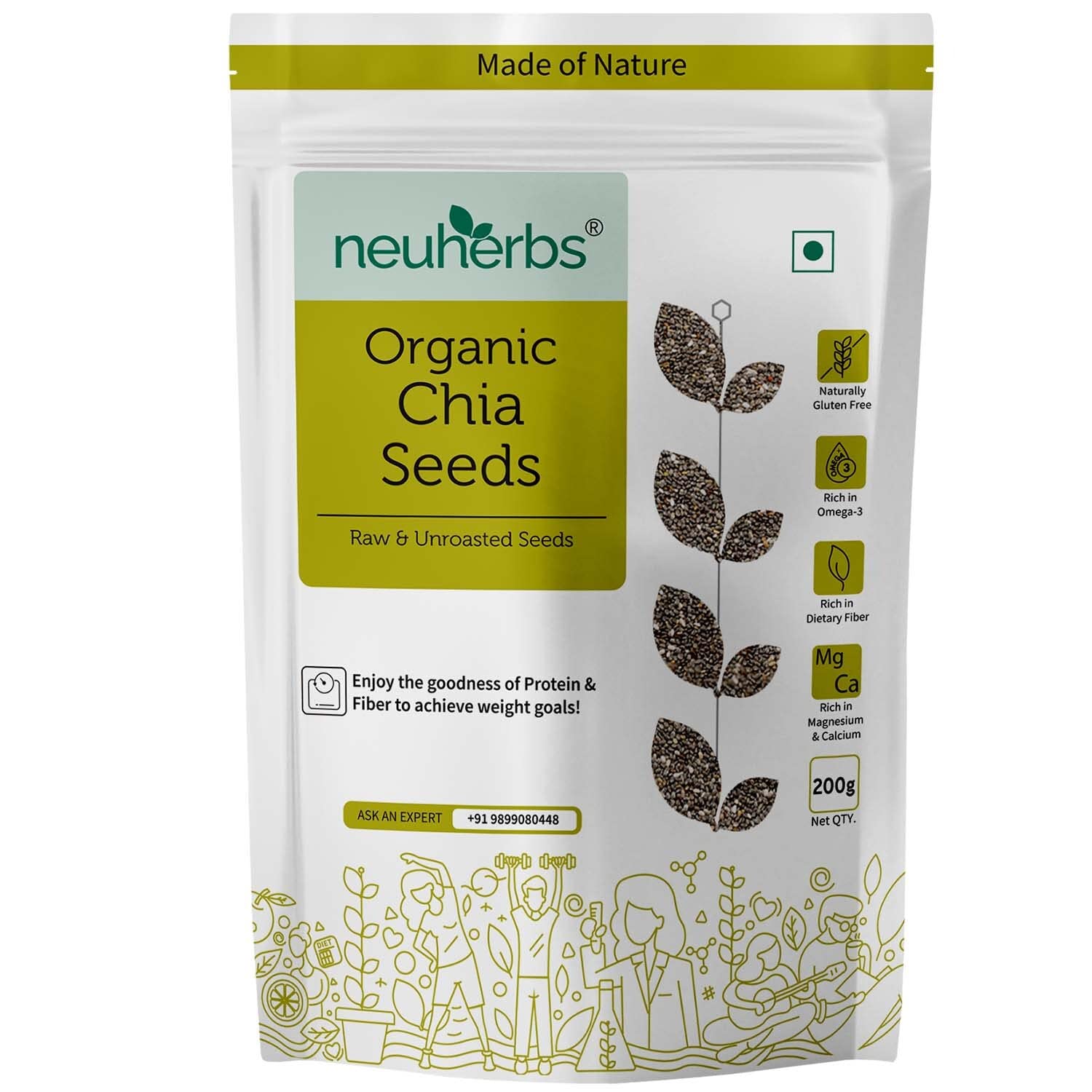 Neuherbs Raw Unroasted Chia Seeds - 200 GM