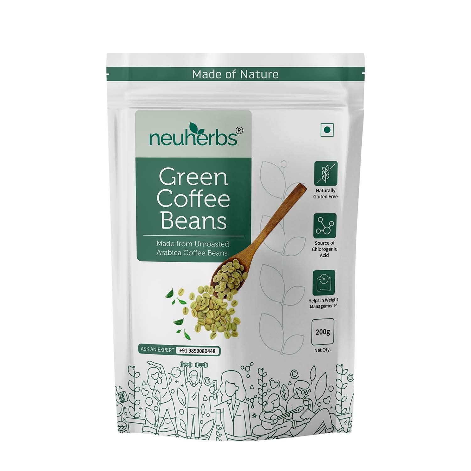 Neuherbs Unroasted Arabica Green Coffee Beans - 200 GM