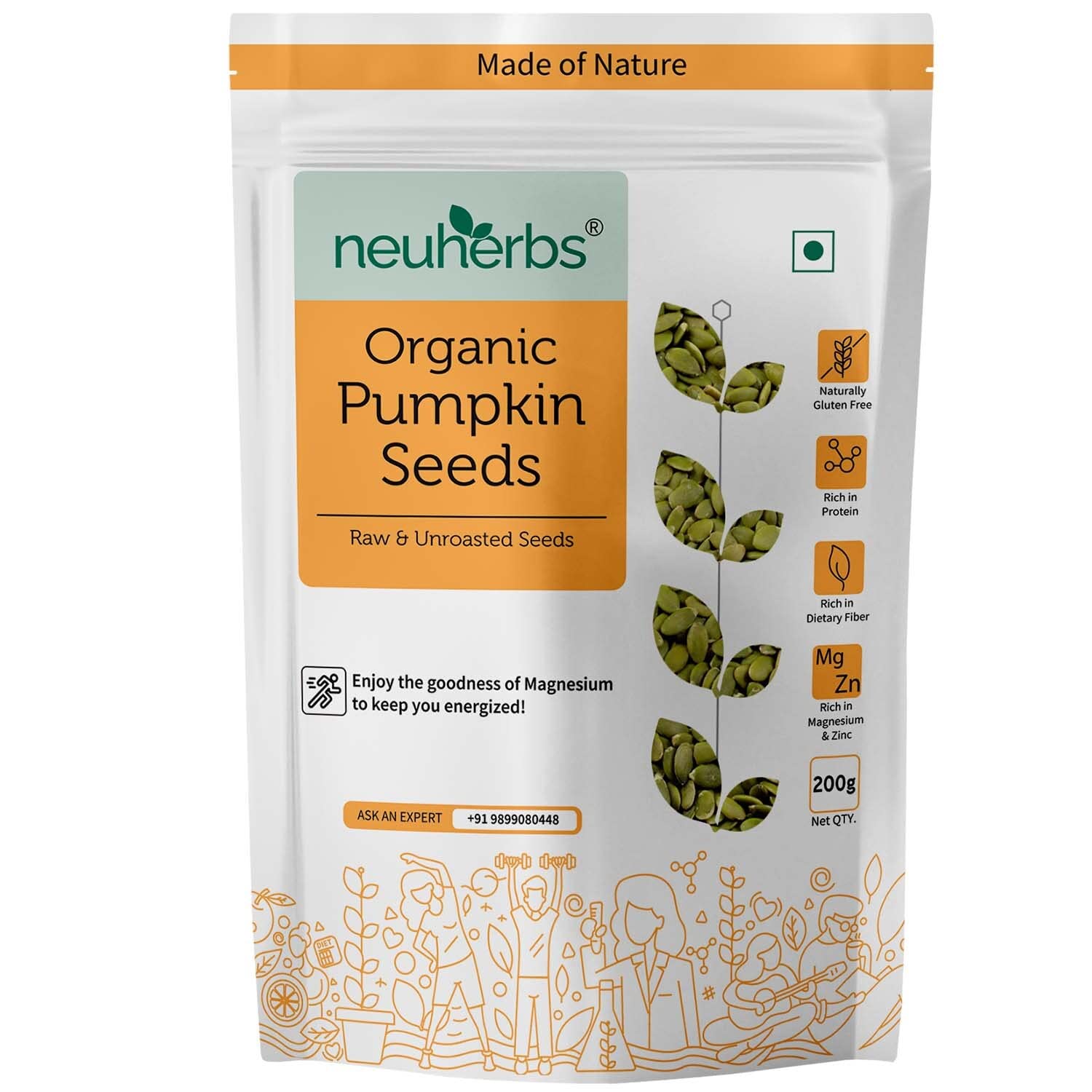 Neuherbs Unroasted Pumpkin Seeds - 200 GM