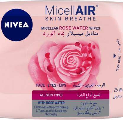 Nivea MicellAIR Skin Breathe Micellar Rose Water Wipes - 25 wipes