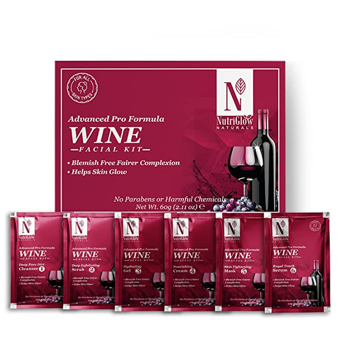 NutriGlow Naturals Advanced Pro Formula Wine Facial Cleanup Kit for Glowing Skin - 60 gm