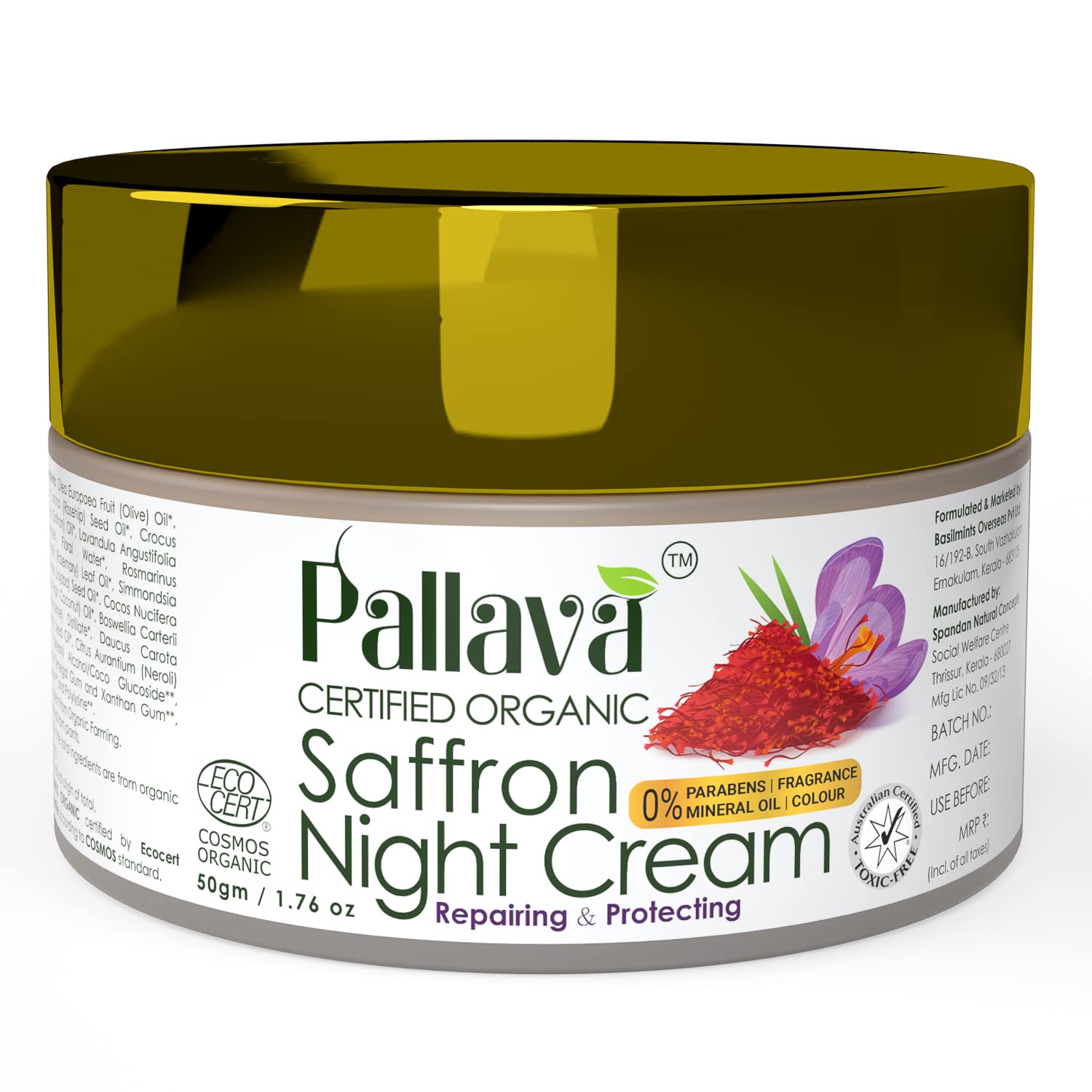 Pallava Organic Saffron Night Cream - 50 GM