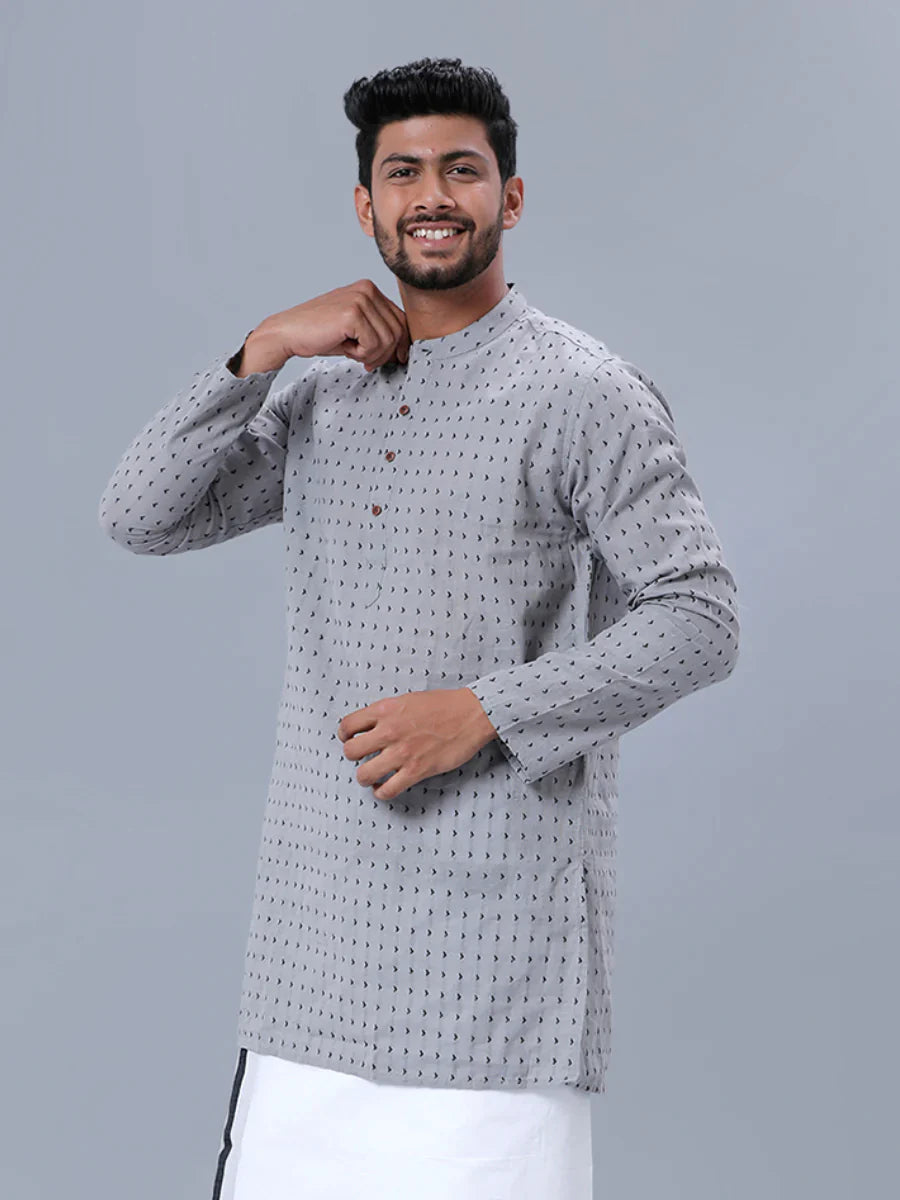 Ramraj Mens Cotton Grey Colour Medium Length Kurta I50 - S ( 36 )