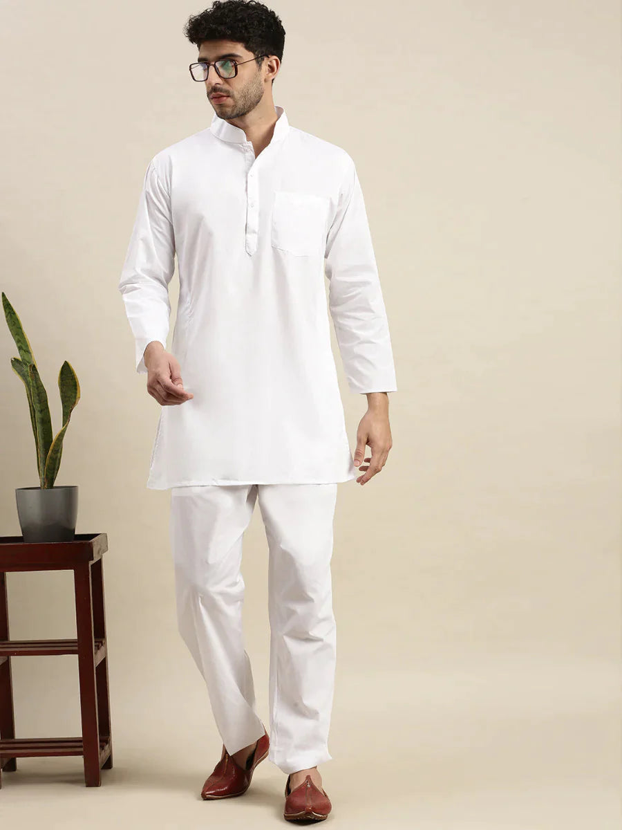 Ramraj Mens Cotton White Kurta Pyjama Set - S ( 36 )