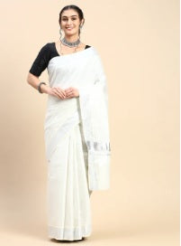 Ramraj Womens Kerala Tissue Plain Saree Silver - 