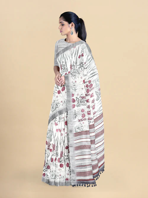 Ramraj Womens Semi Cotton Flower Printed Saree Grey - 