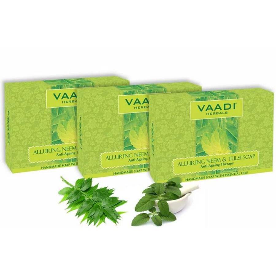 Vaadi Herbals Alluring Neem Tulsi Soap with Vitamin E and Tea Tree Oil - 225 GM (3 * 75 GM)