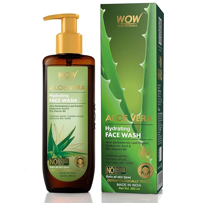 WOW Skin Science Aloe Vera With Hyaluronic Acid and Pro Vitamin B5 Hydrating Gentle Face Wash - 200 ml