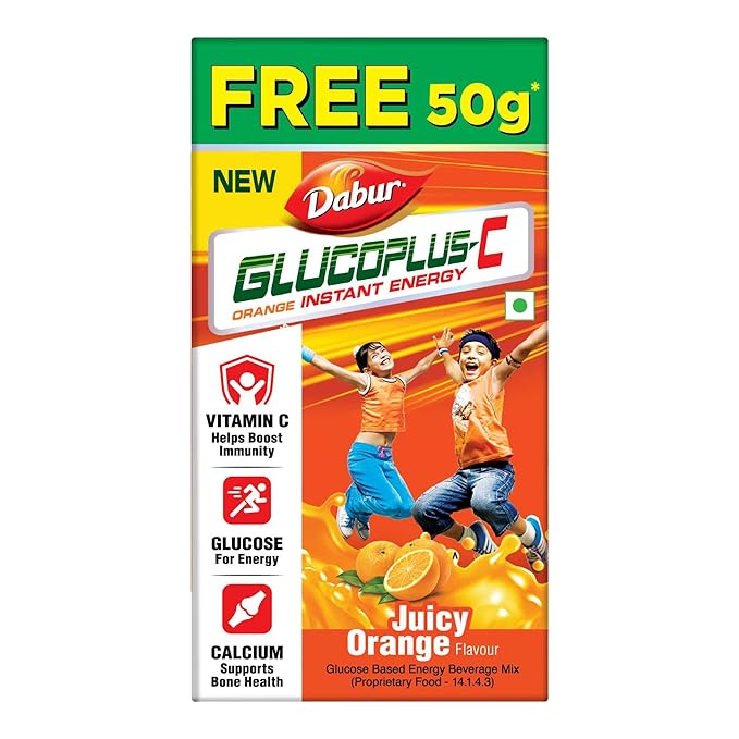 Dabur GlucoPlus C Instant Energy Glucose Orange Flavour - 250 GM