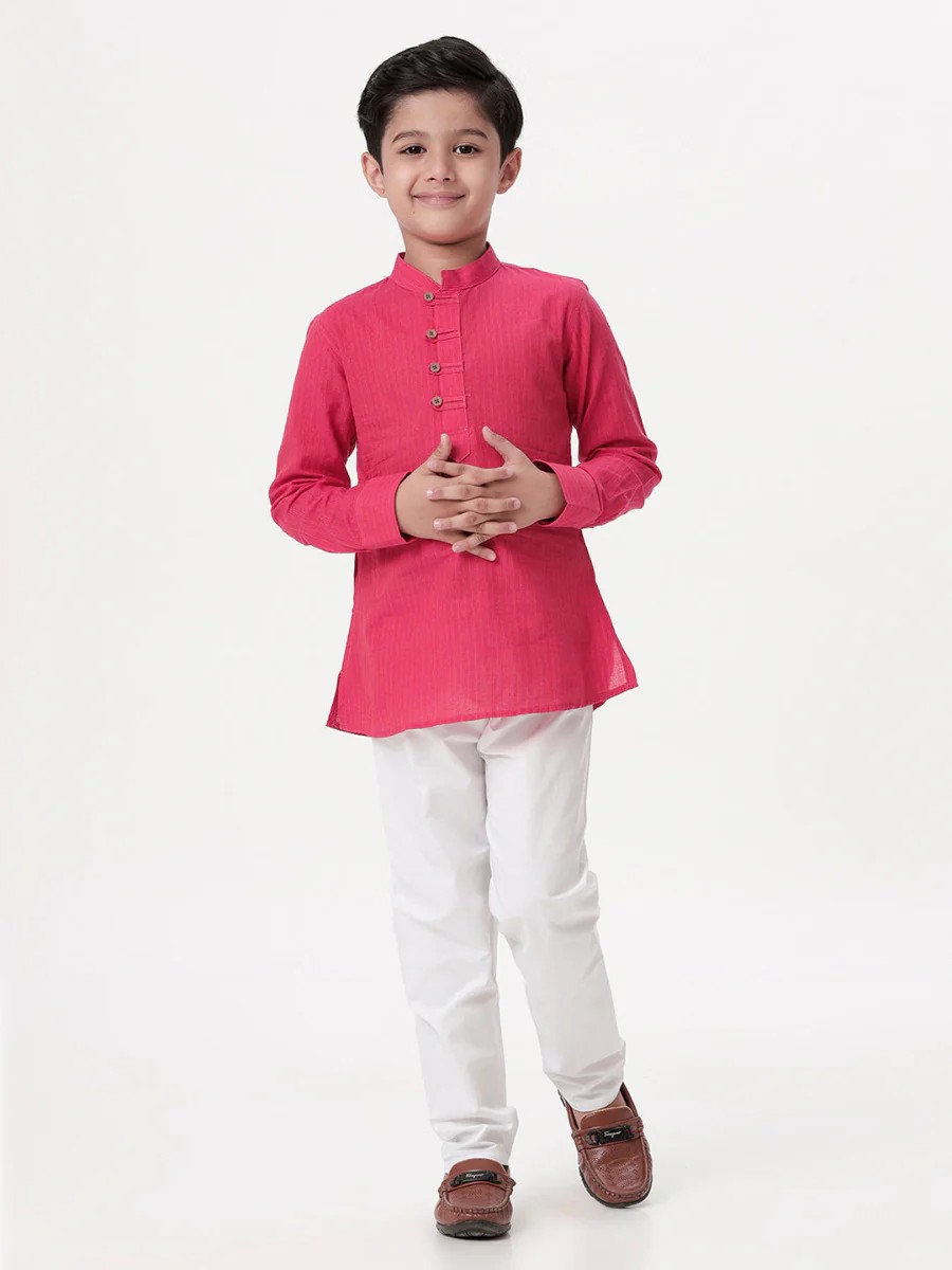 Ramraj Boys Breeze Cotton Kurta with Pyjama Pant Combo - Dark Pink