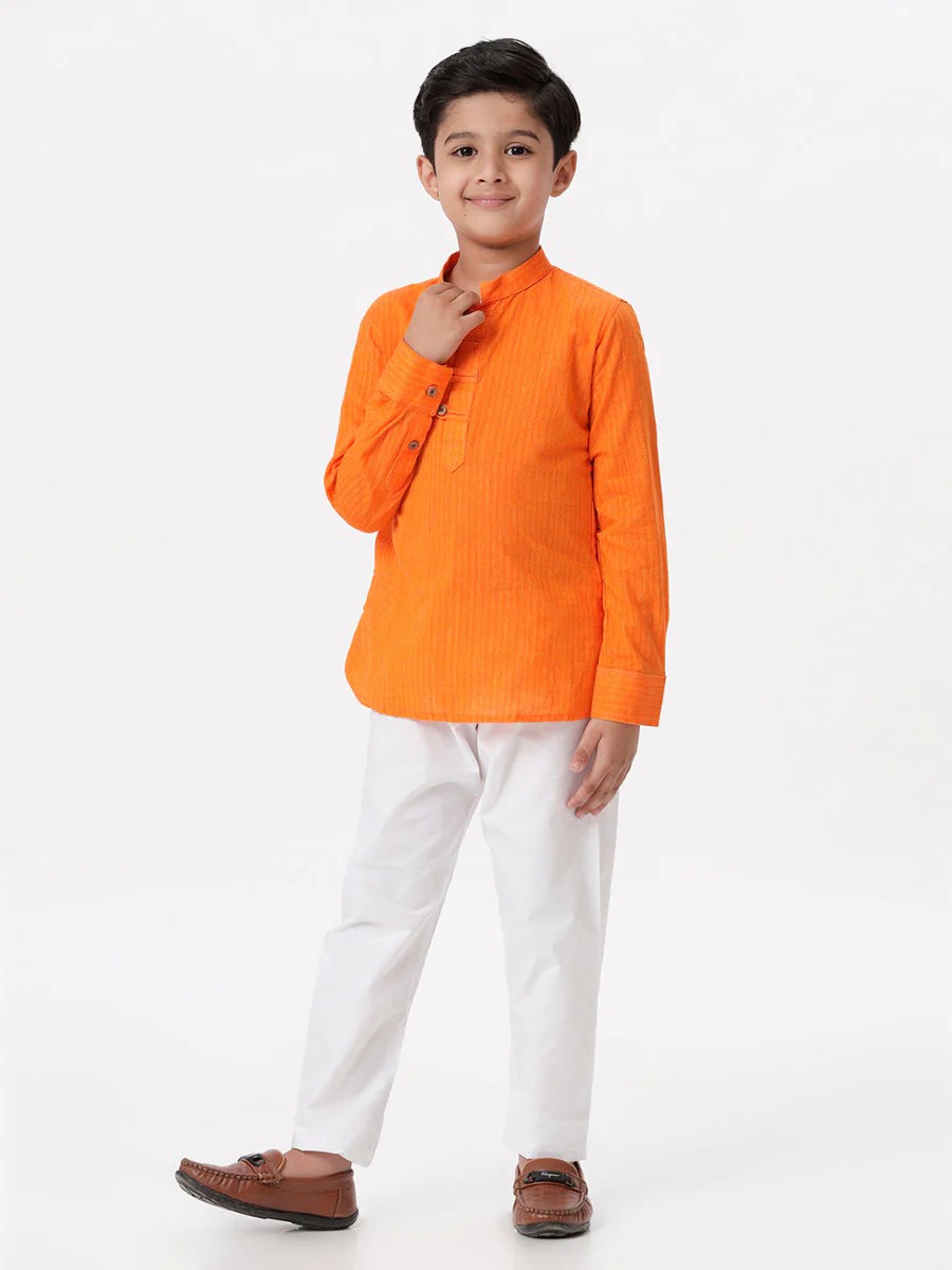 Ramraj Boys Breeze Cotton Kurta with Pyjama Pant Combo - Orange