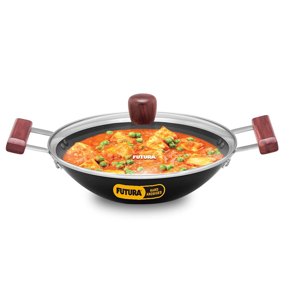 Hawkins Futura Hard Anodised Deep Fry Pan Flat Bottom with Glass Lid - 2 L