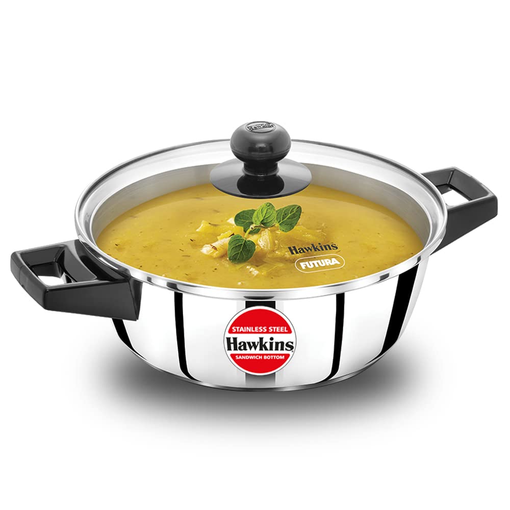 Hawkins Stainless Steel Cook n Serve Casserole with Glass Lid - 2 L