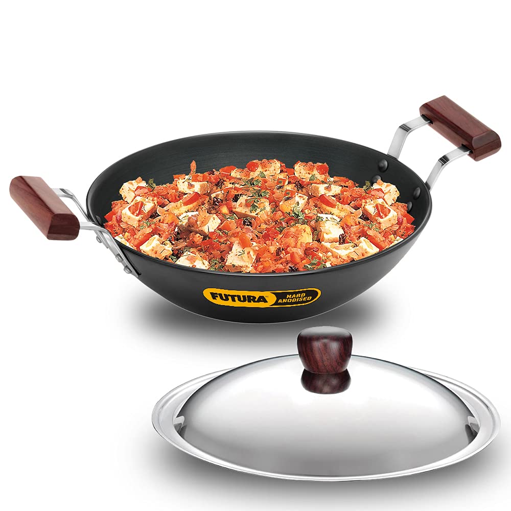 Hawkins Futura Hard Anodised Deep Fry Pan Flat Bottom with Stainless Steel Lid - 2.5 L