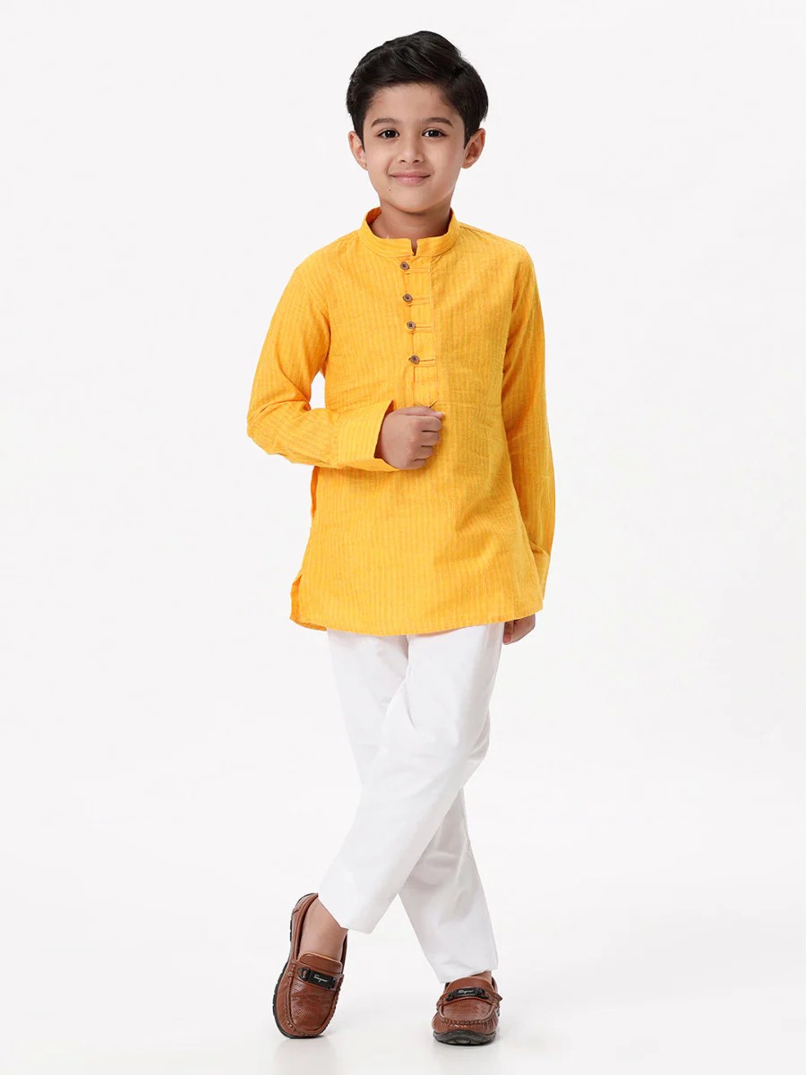 Ramraj Boys Breeze Cotton Kurta with Pyjama Pant Combo - Yellow