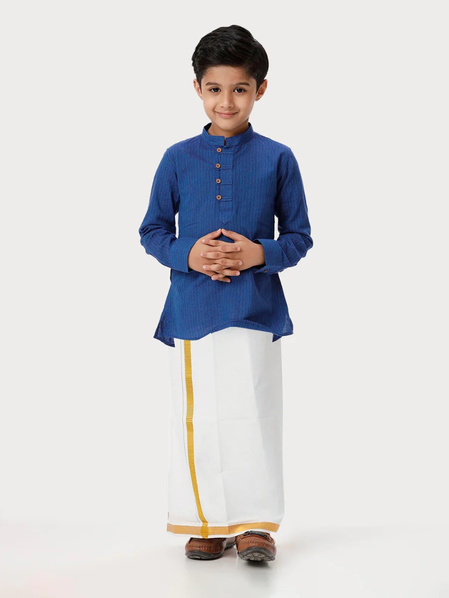 Ramraj Boys Breeze Cotton Kurta with Dhoti Combo - Navy