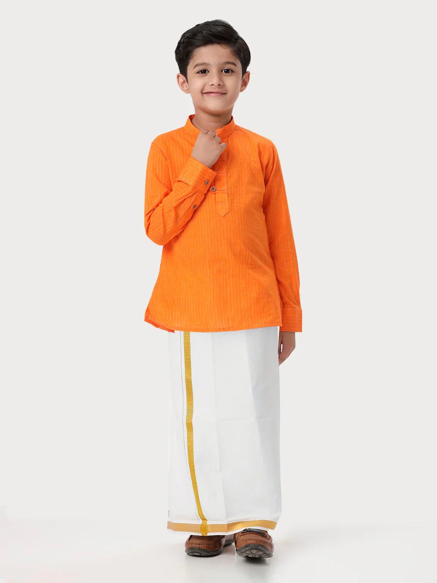 Ramraj Boys Breeze Cotton Kurta with Dhoti Combo - Orange