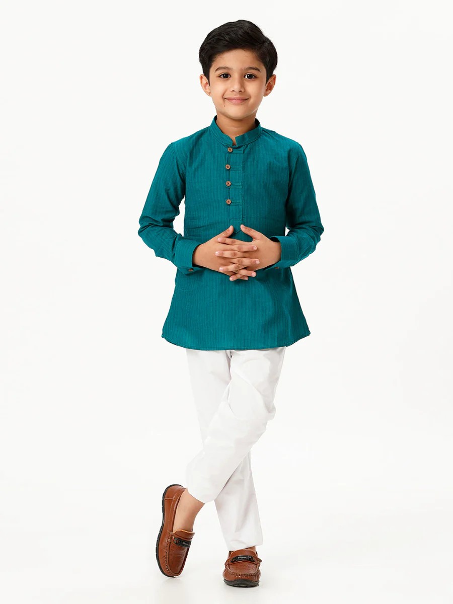 Ramraj Boys Breeze Cotton Kurta with Pyjama Pant Combo - Peacock Green