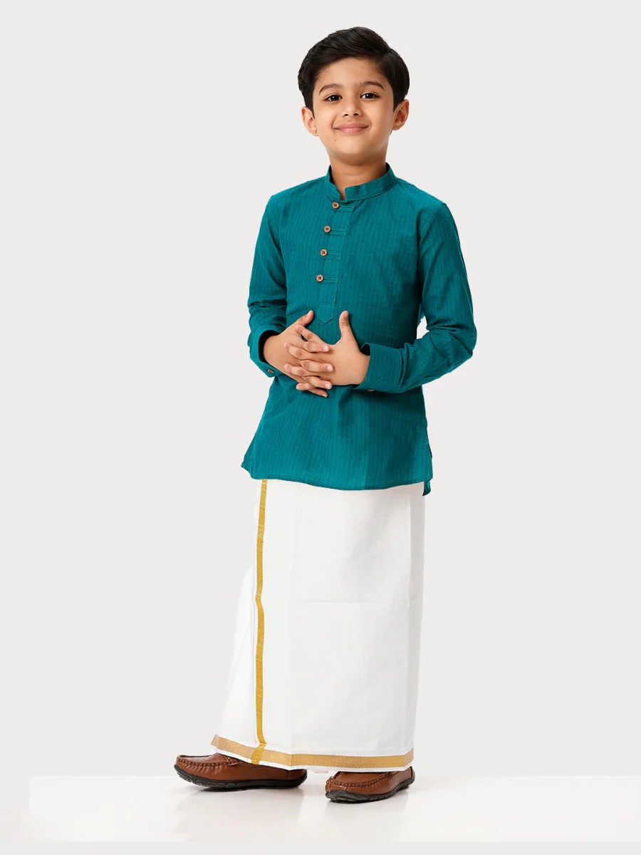 Ramraj Boys Breeze Cotton Kurta with Dhoti Combo Peacock Green