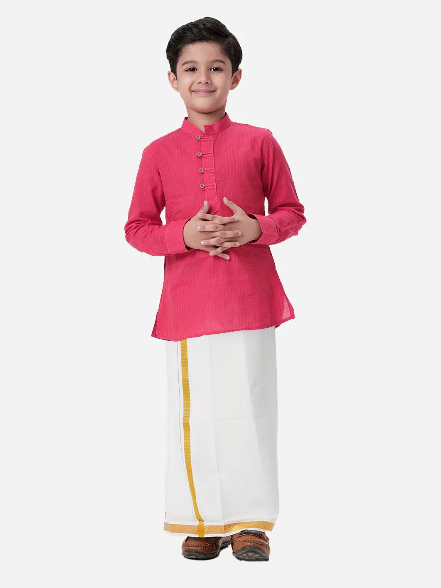 Ramraj Boys Breeze Cotton Kurta with Dhoti Combo - Dark Pink